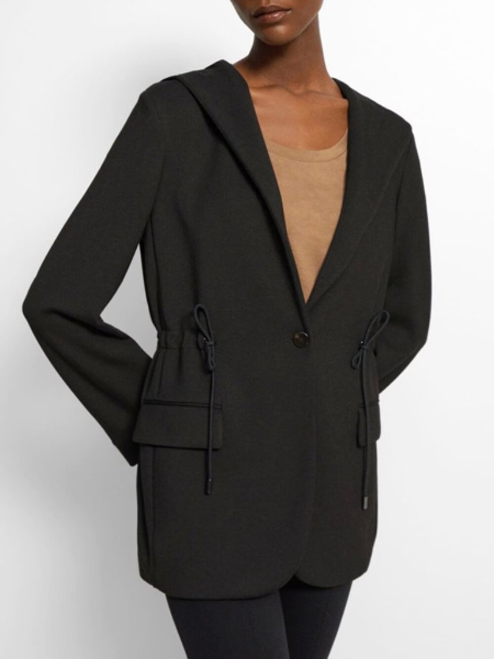 NWT $345 Theory Black Big Hood Drape Knit One-Button Jacket Blazer SIZE M